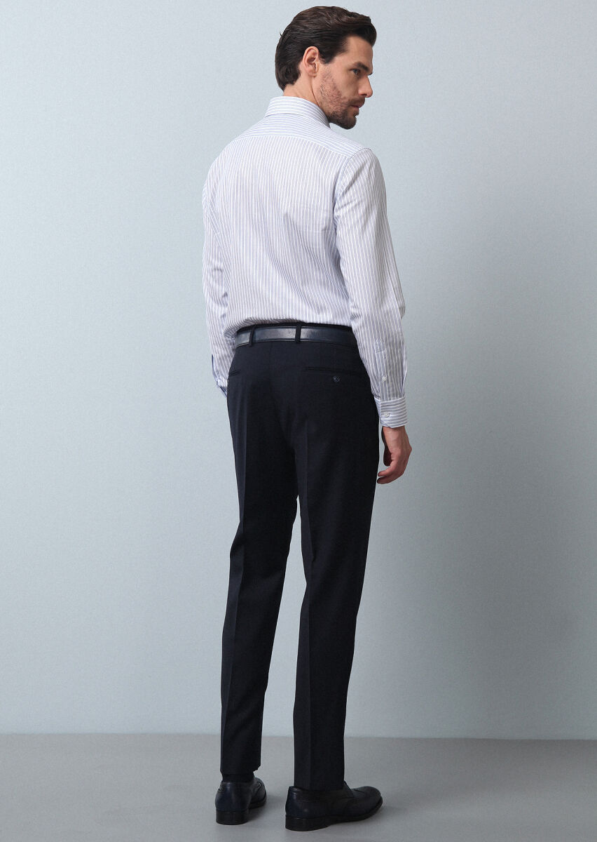 Navy Blue Weaving Regular Fit Classical 100% Wool Trousers - 5