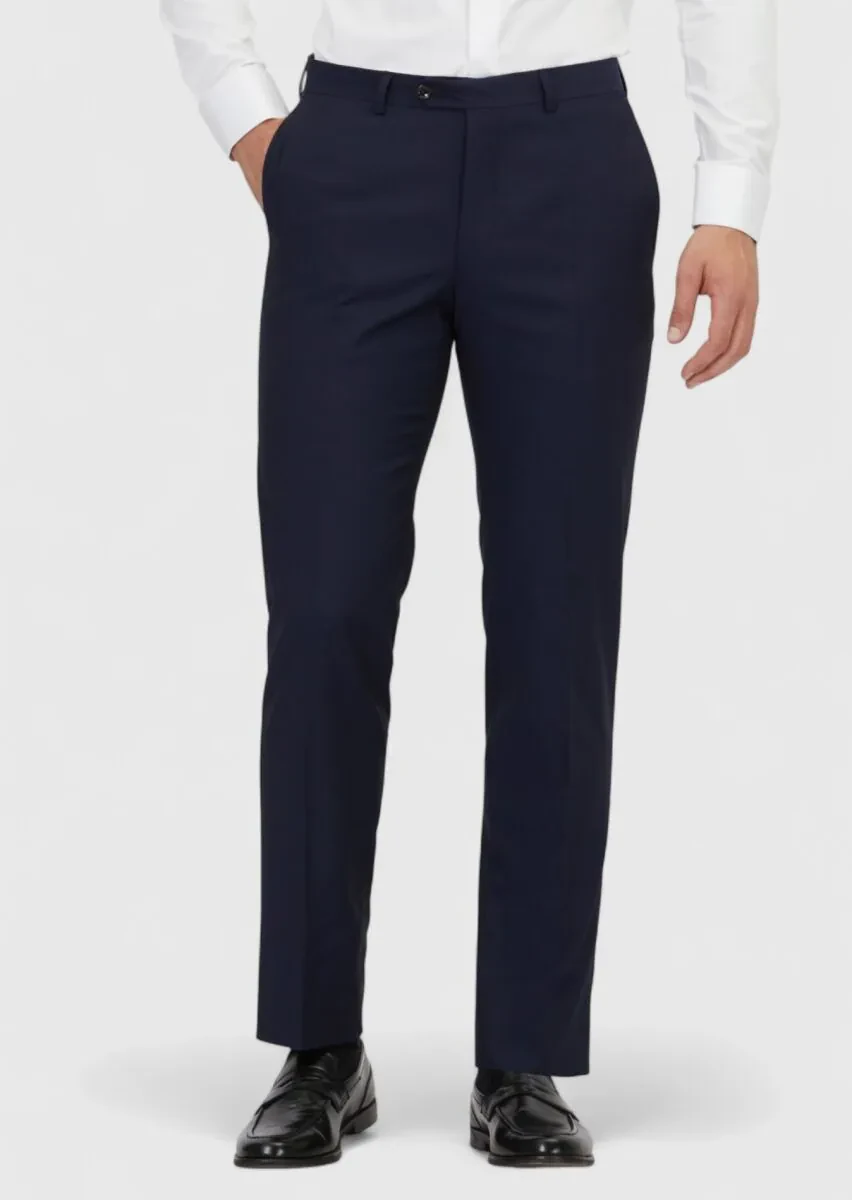 Navy Blue Weaving Regular Fit Classical 100% Wool Trousers - 2