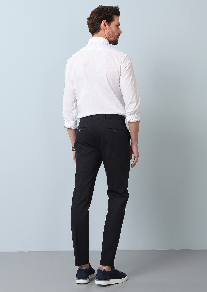 Navy Blue Weaving Regular Fit Smart Casual Cotton Blended Trousers - 5