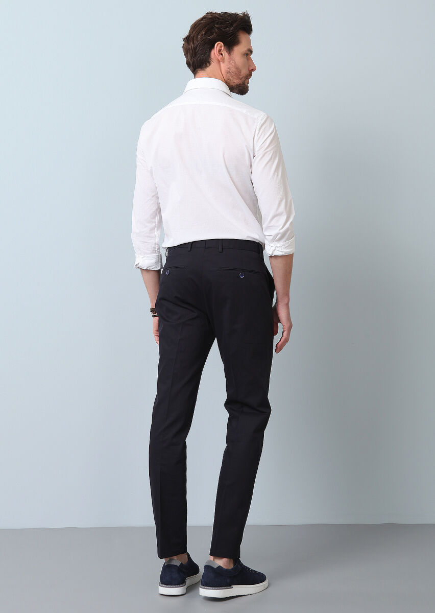 Navy Blue Weaving Regular Fit Smart Casual Cotton Blended Trousers - 5