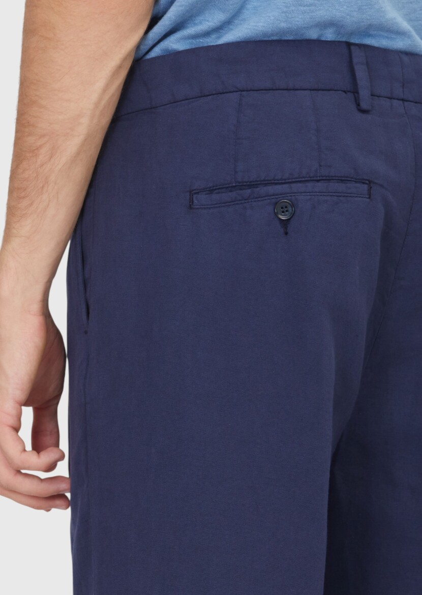 Navy Blue Weaving Relaxed Fit Casual Cotton Blended Trousers - 4