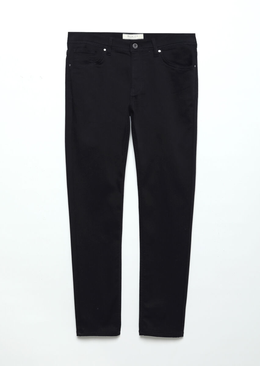 Navy Blue Weaving Slim Fit Casual Cotton Blended Trousers - 6