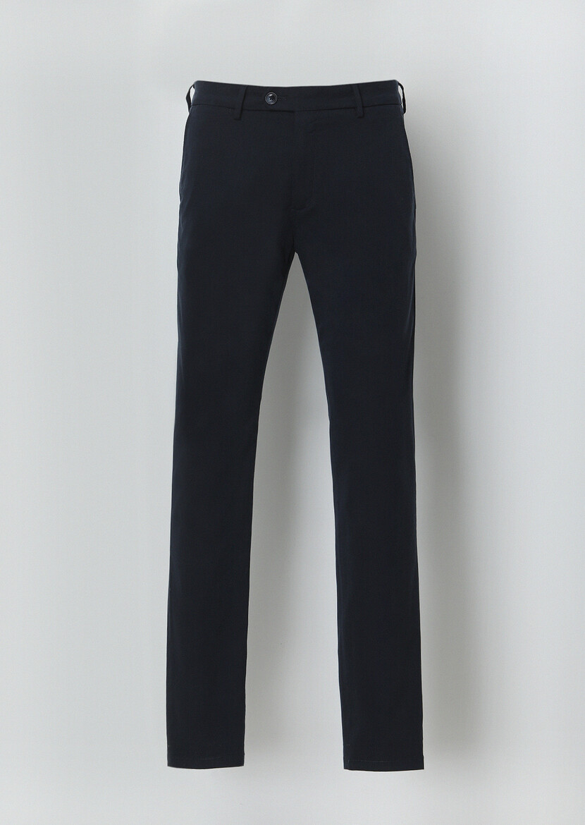 Navy Blue Weaving Slim Fit Casual Trousers - 5