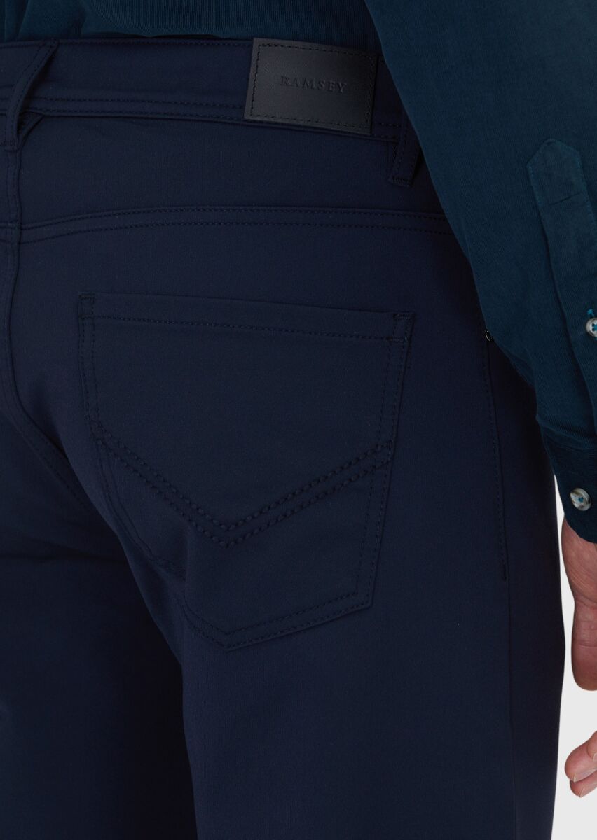 Navy Blue Knitting Slim Fit Casual Trousers - 4