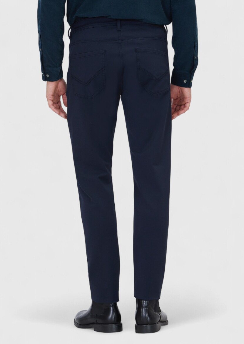 Navy Blue Knitting Slim Fit Casual Trousers - 5