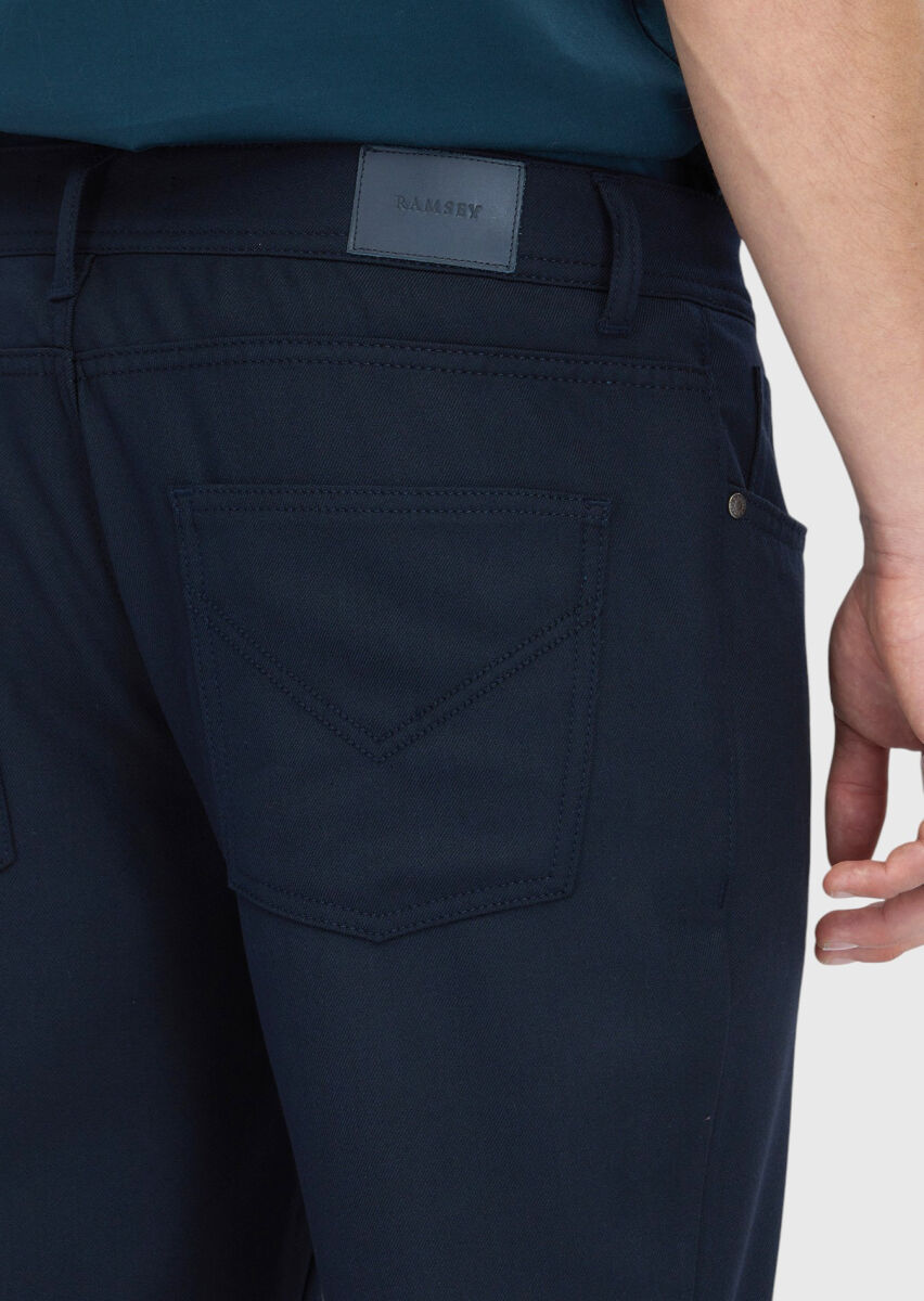 Navy Blue Weaving Slim Fit Casual Trousers - 5