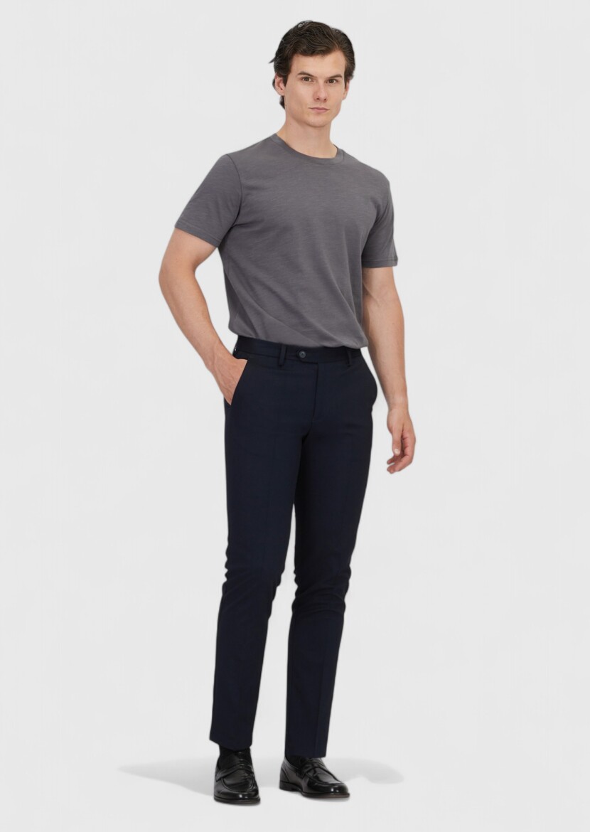 Navy Blue Weaving Slim Fit Classical Trousers - 1
