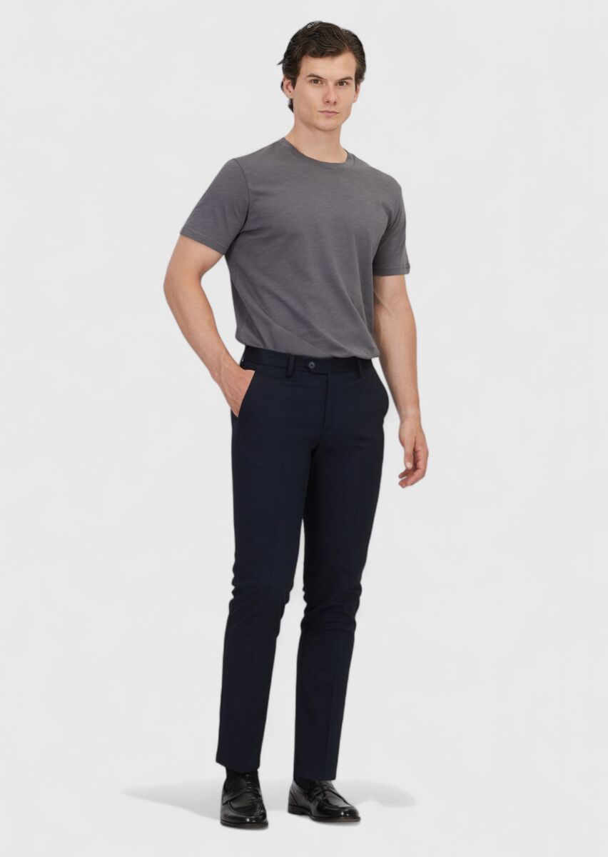 Navy Blue Weaving Slim Fit Classical Trousers - 1