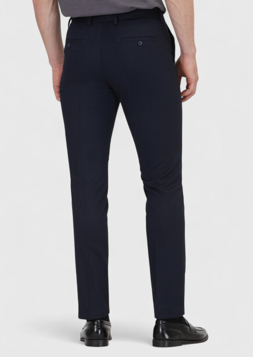 Navy Blue Weaving Slim Fit Classical Trousers - 4