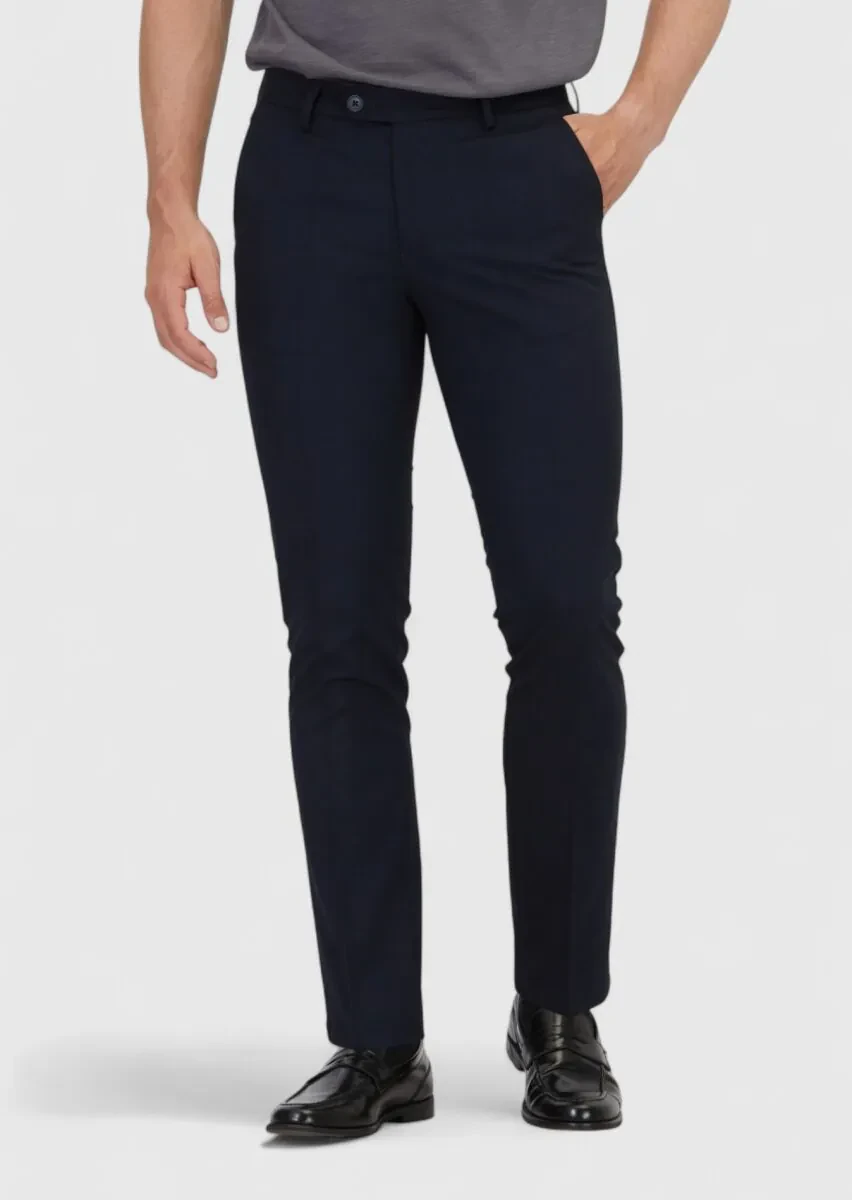 Navy Blue Weaving Slim Fit Classical Trousers - 2