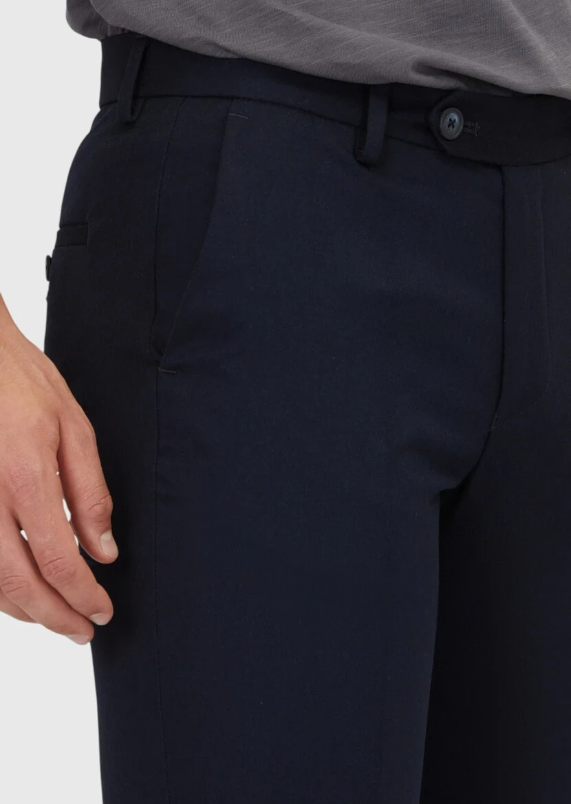Navy Blue Weaving Slim Fit Classical Trousers - 3
