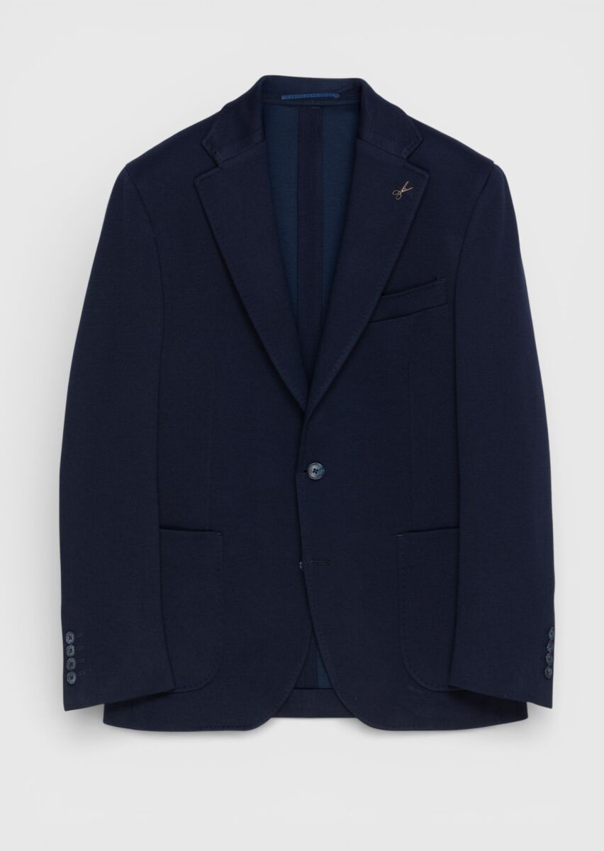 Navy Blue Wool Blended Jacket - 1