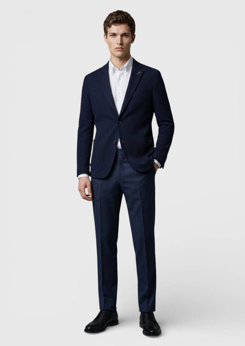 Navy Blue Wool Blended Jacket - 2