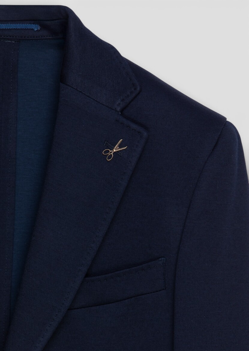 Navy Blue Wool Blended Jacket - 6