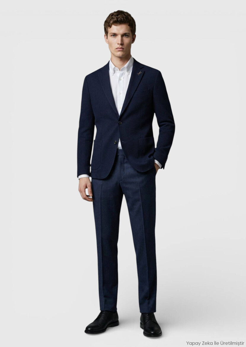 Navy Blue Wool Blended Jacket - RAMSEY