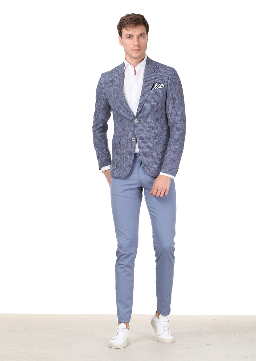 Navy Blue Zeroweight Slim Fit 100% Linen Jacket 