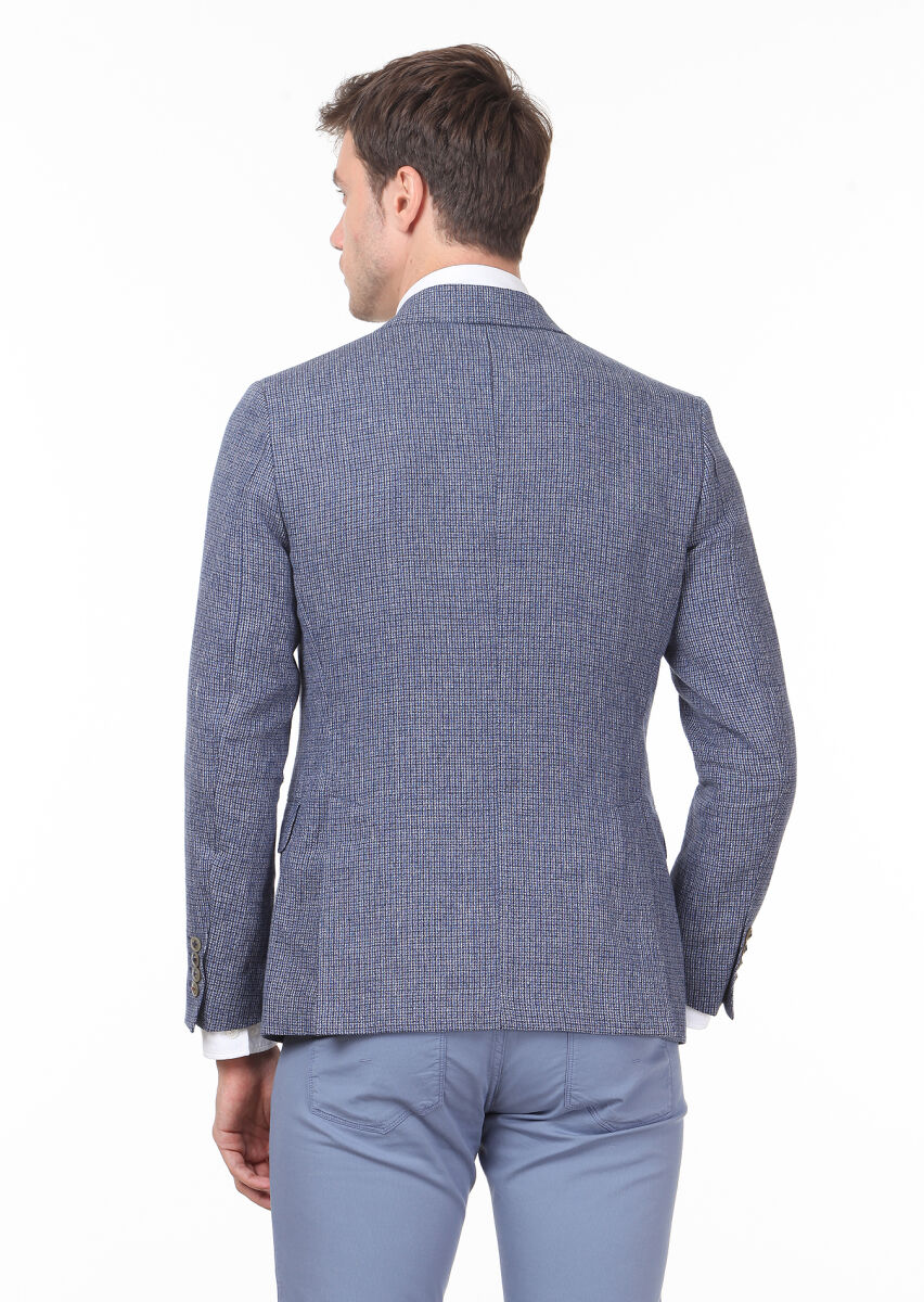 Navy Blue Zeroweight Slim Fit 100% Linen Jacket - 4