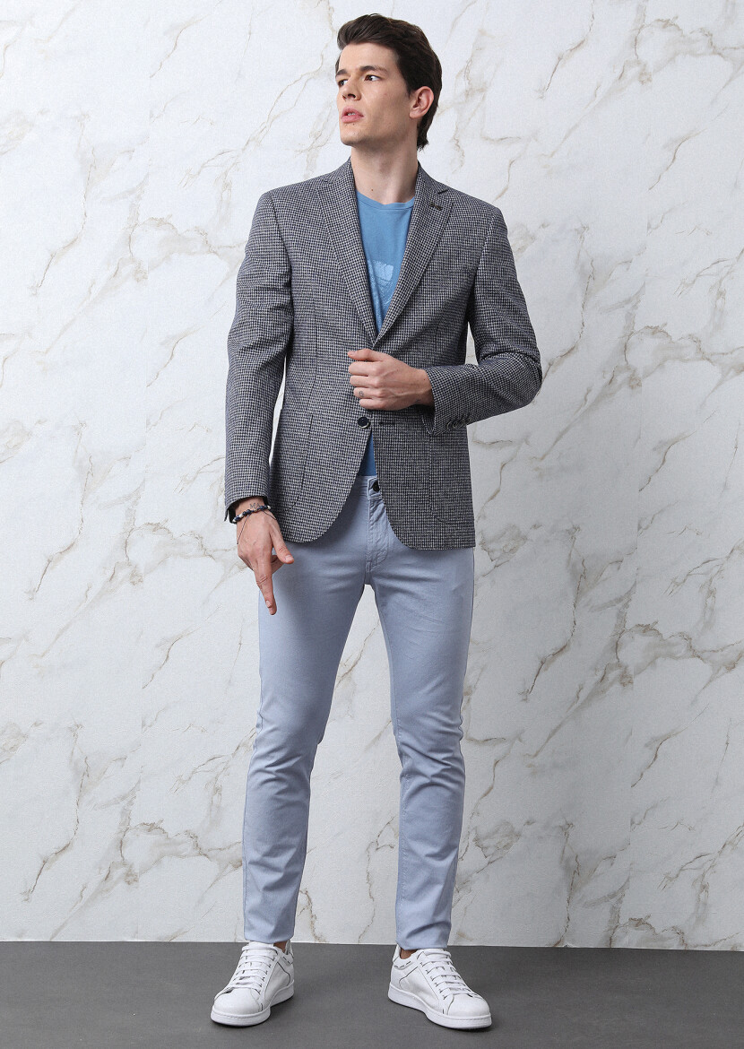 Navy Blue Zeroweight Slim Fit Cotton Blended Jacket - 3