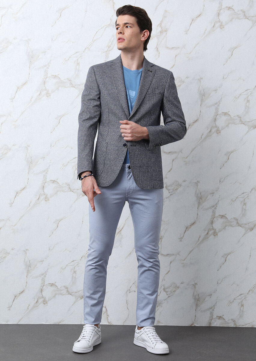 Navy Blue Zeroweight Slim Fit Cotton Blended Jacket - 3