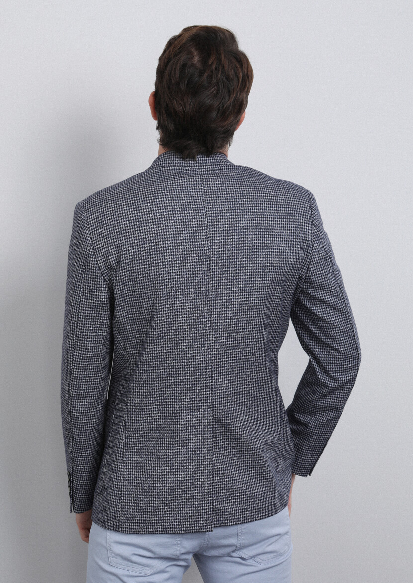 Navy Blue Zeroweight Slim Fit Cotton Blended Jacket - 5
