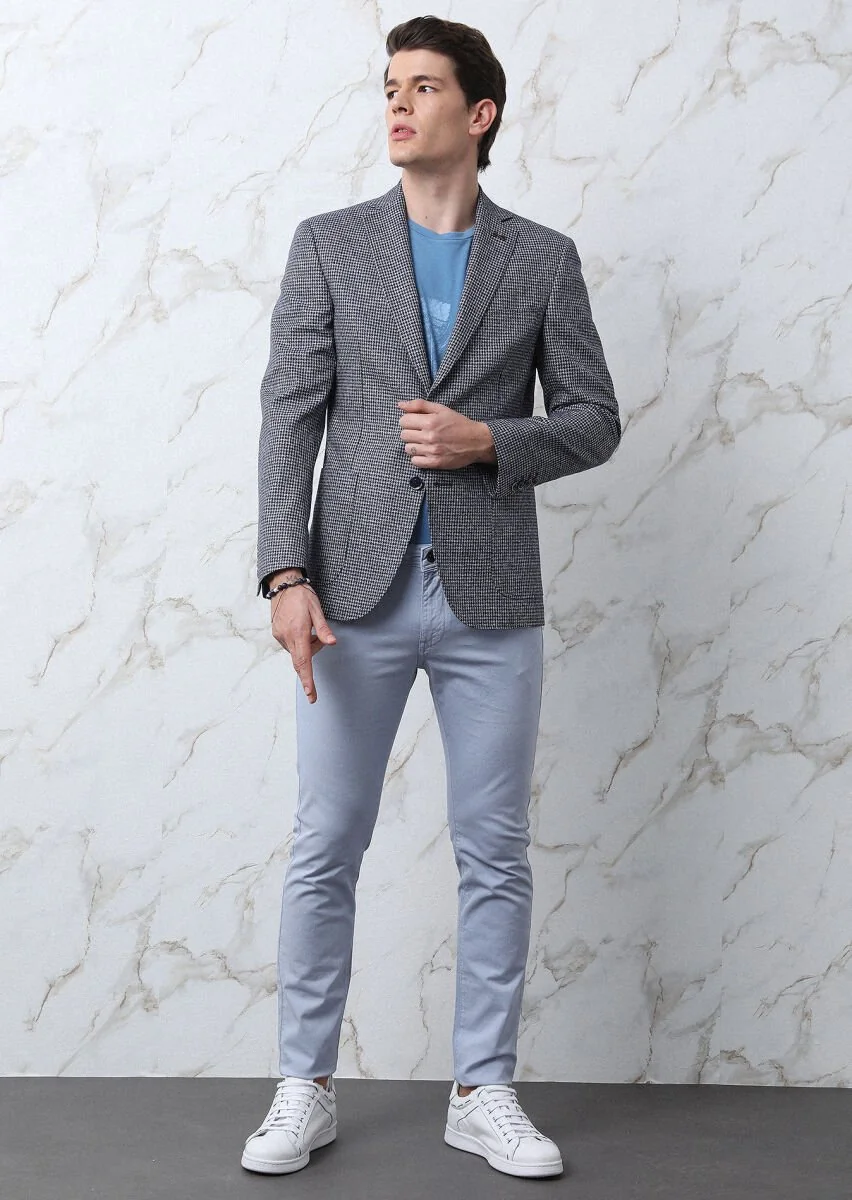 Navy Blue Zeroweight Slim Fit Cotton Blended Jacket - 3