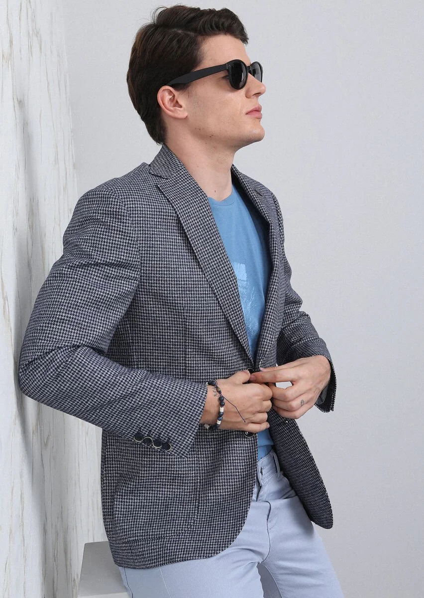 Navy Blue Zeroweight Slim Fit Cotton Blended Jacket - 4