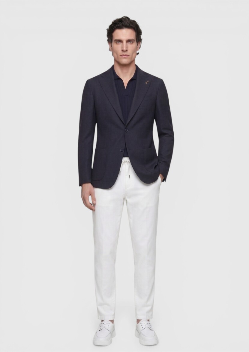 Navy Blue Zeroweight Slim Fit Wool Blended Jacket - 4