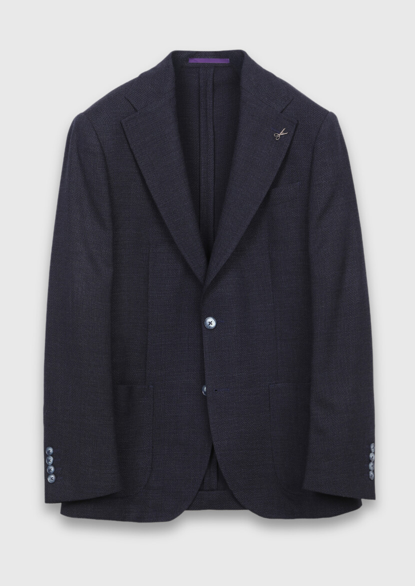 Navy Blue Zeroweight Slim Fit Wool Blended Jacket - 6