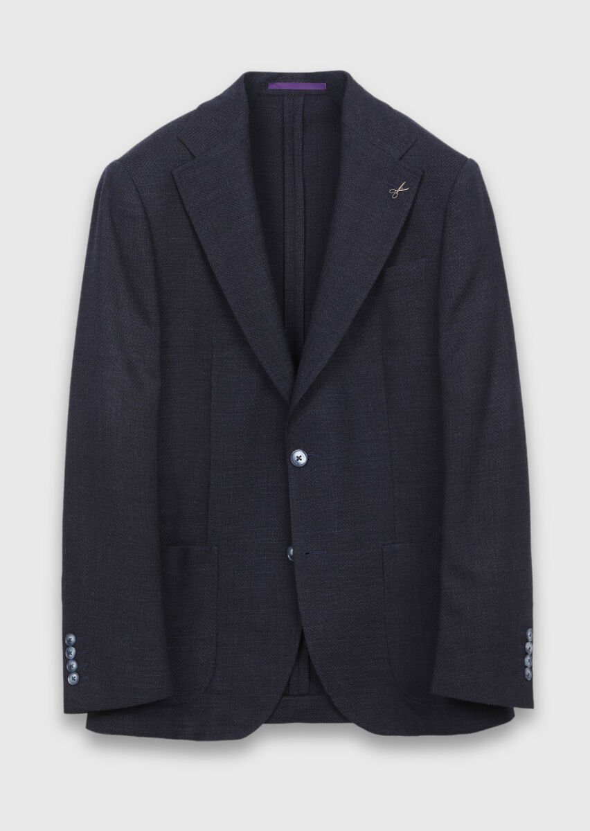 Navy Blue Zeroweight Slim Fit Wool Blended Jacket - 6