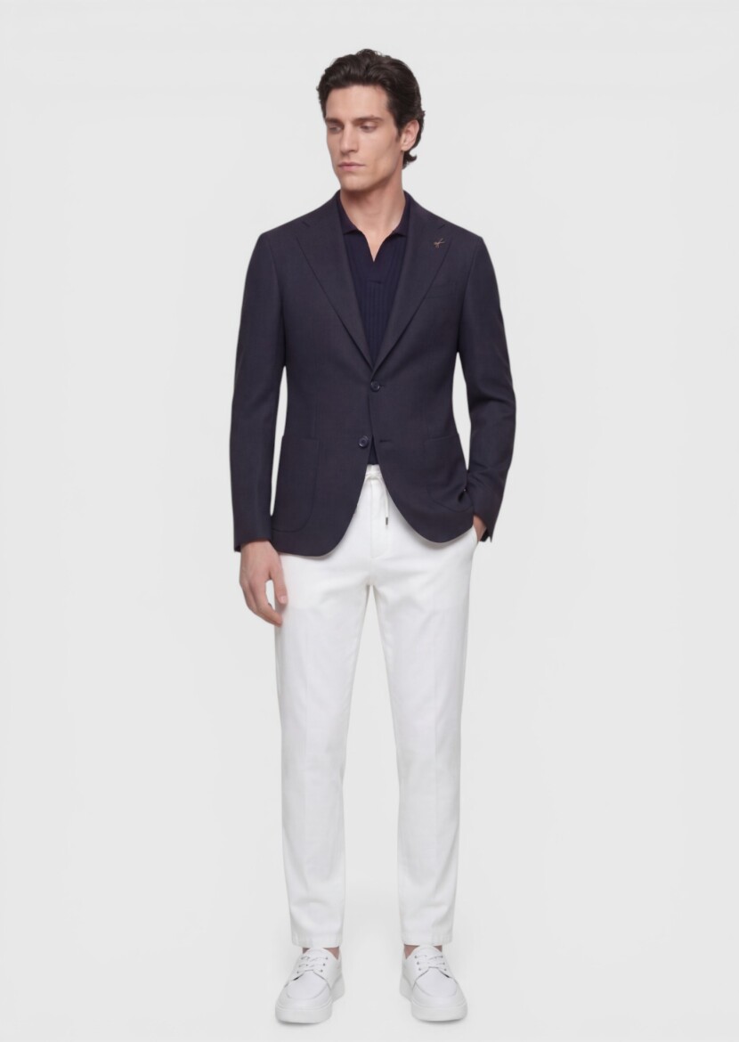 Navy Blue Zeroweight Slim Fit Wool Blended Jacket - RAMSEY