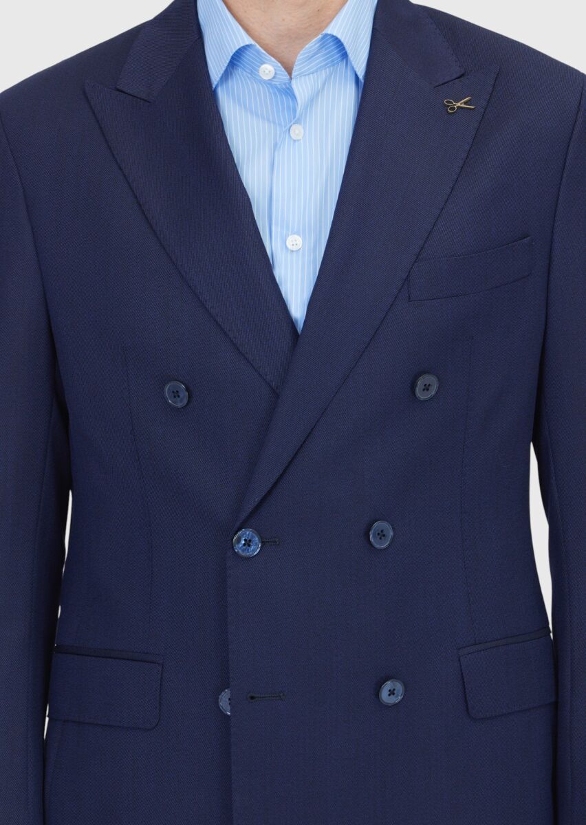 Navy Blue Zeroweight Slim Fit Wool Blended Suit - 4