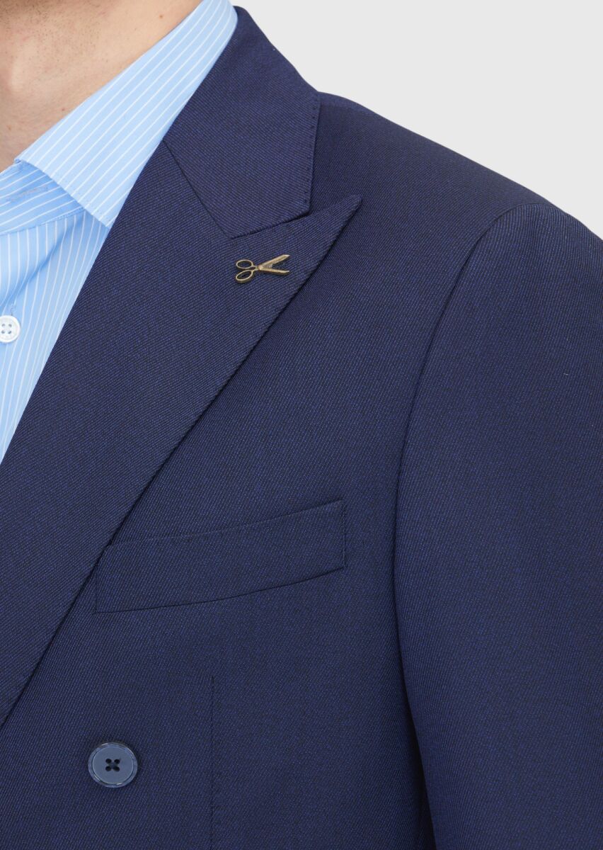 Navy Blue Zeroweight Slim Fit Wool Blended Suit - 5