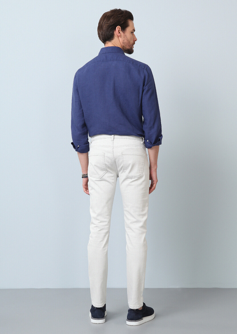 Off White Slim Fit Denim Cotton Blended Trousers - 3