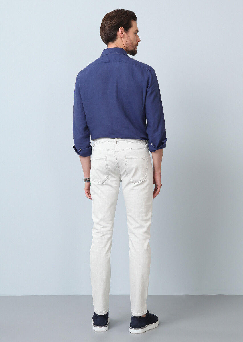 Off White Slim Fit Denim Cotton Blended Trousers - 3