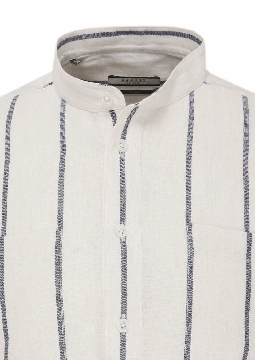 Off White Striped Regular Fit Weaving Casual 100% Cotton Shirt - 2