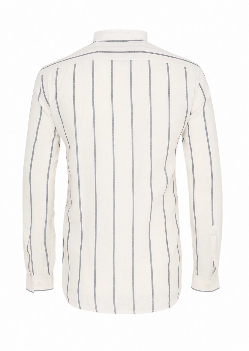 Off White Striped Regular Fit Weaving Casual 100% Cotton Shirt - 6