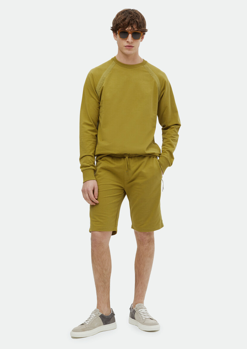 Oil Green Crew Neck Plain Sweatshirt 