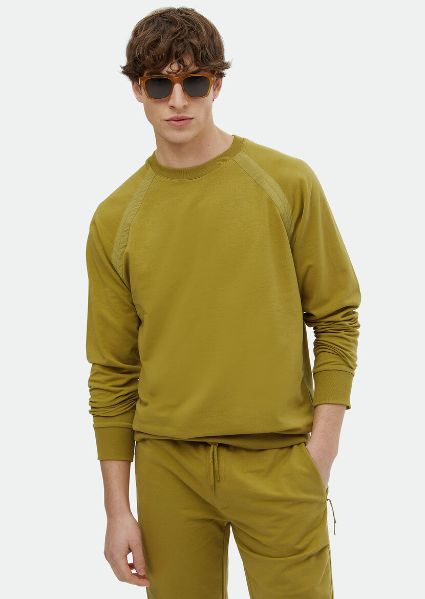 Oil Green Crew Neck Plain Sweatshirt 