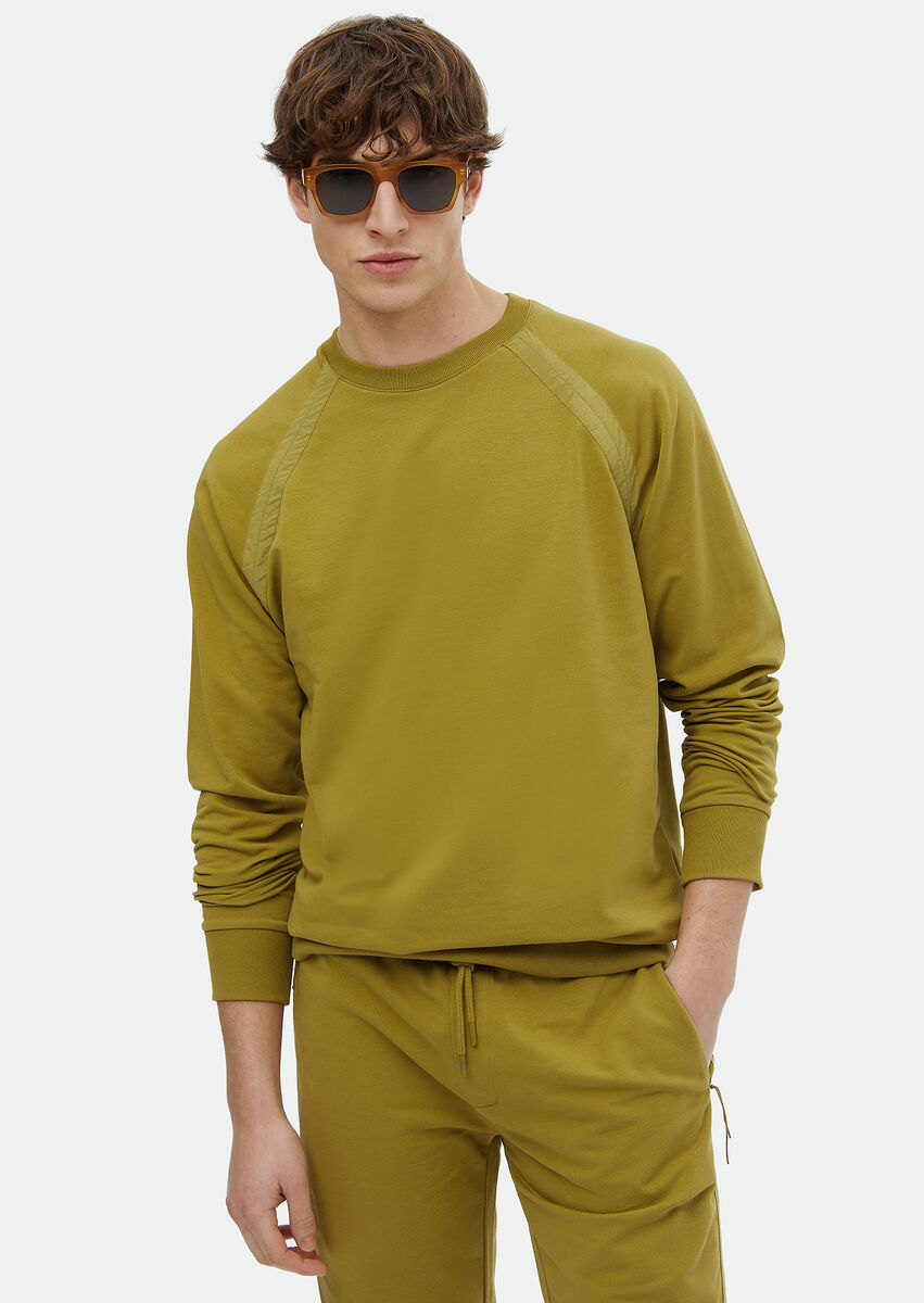 Oil Green Crew Neck Plain Sweatshirt - 1