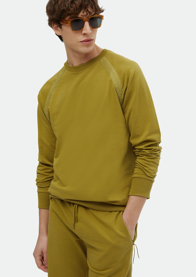 Oil Green Crew Neck Plain Sweatshirt - 4