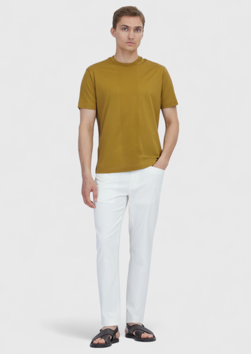 Oil Green Jacquard Crew Neck 100% Cotton T-Shirt - RAMSEY