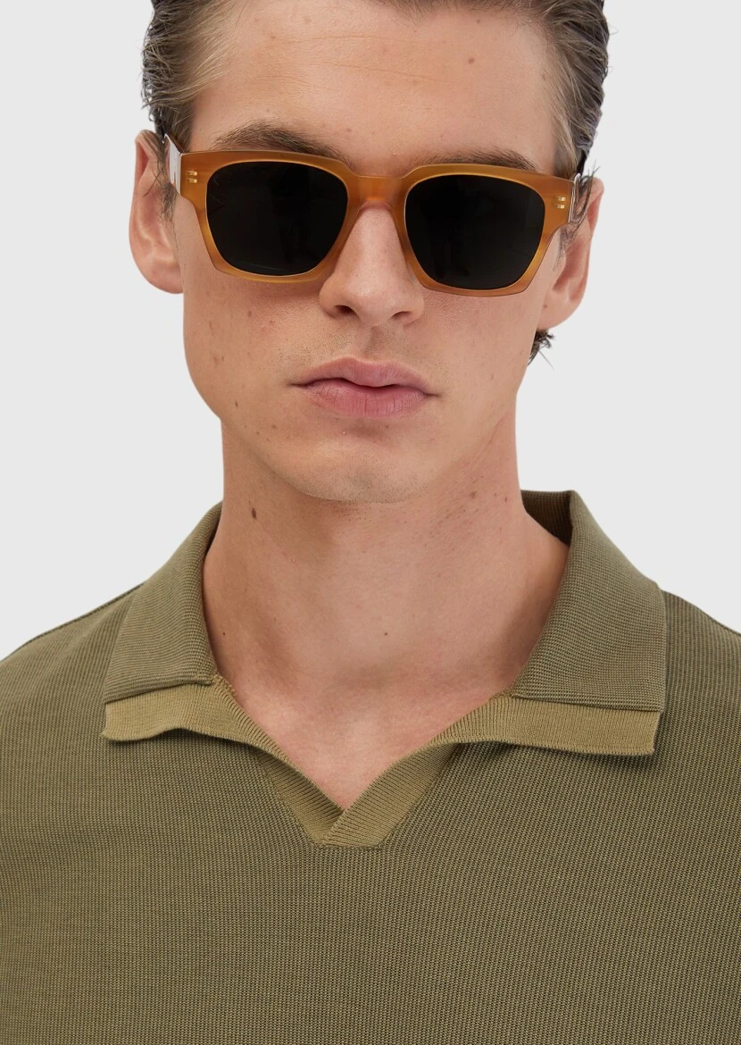 Oil Green Jacquard Polo Neck 100% Cotton T-Shirt - 5