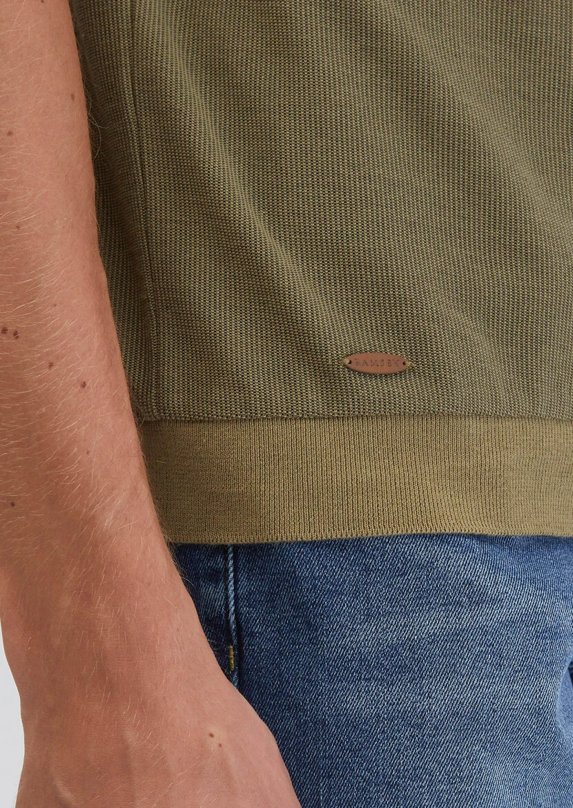 Oil Green Jacquard Polo Neck 100% Cotton T-Shirt - 7