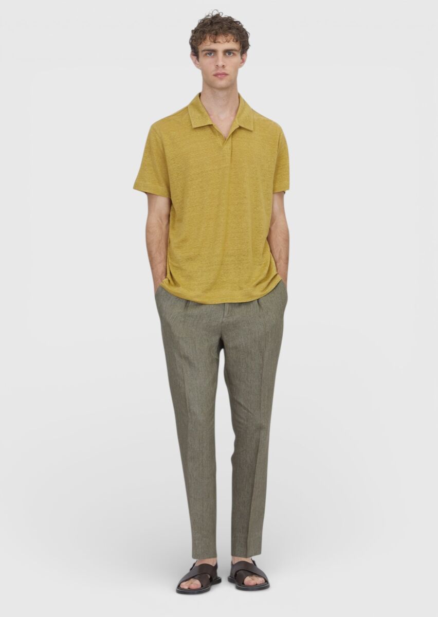 Oil Green Plain 100% Linen T-Shirt - 2