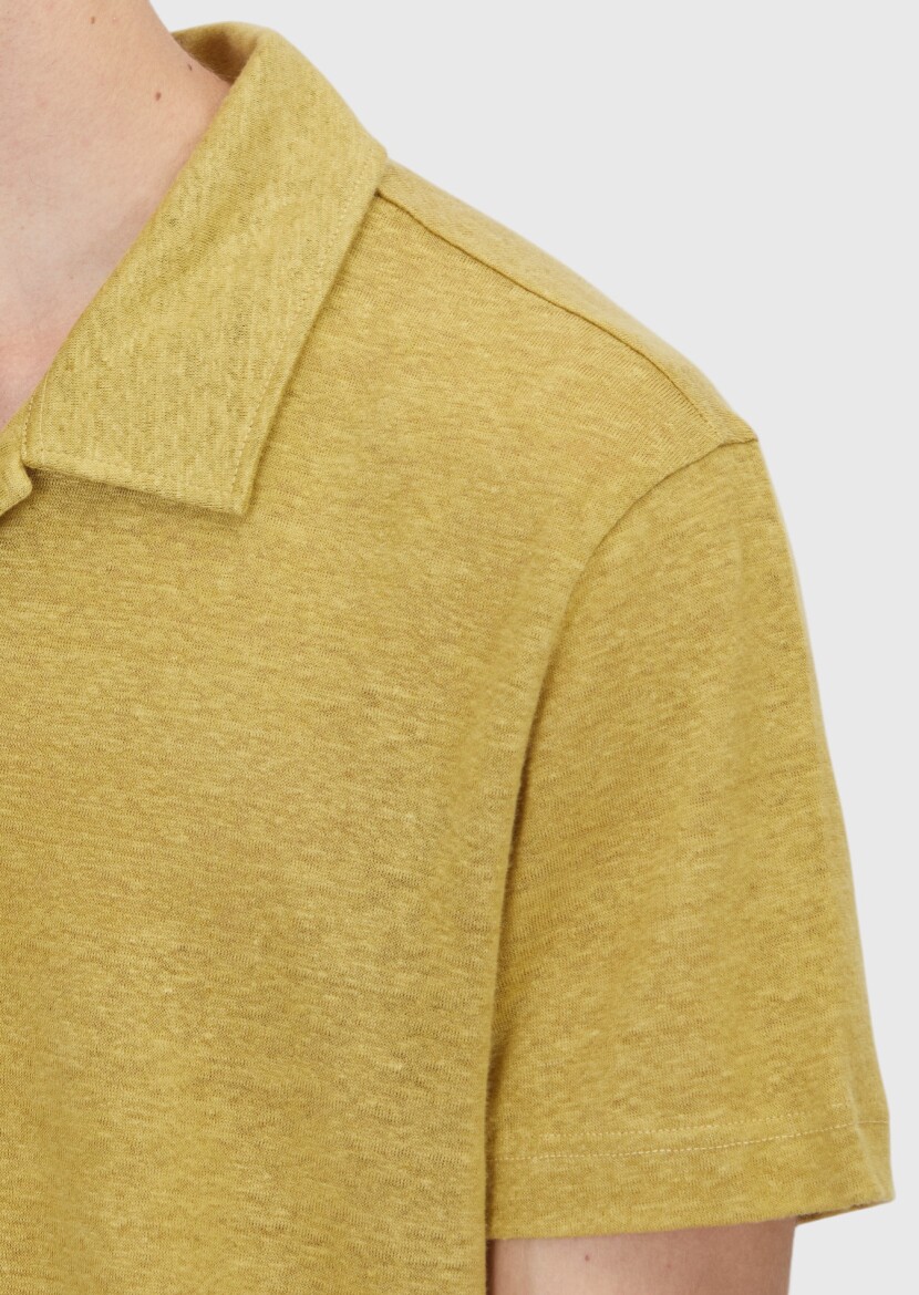 Oil Green Plain 100% Linen T-Shirt - 4