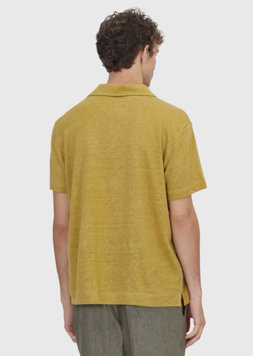 Oil Green Plain 100% Linen T-Shirt - 5