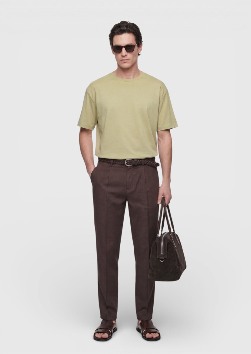 Oil Green Plain Cotton Blended T-Shirt - RAMSEY