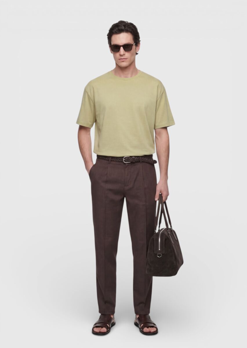 Oil Green Plain Cotton Blended T-Shirt - 1