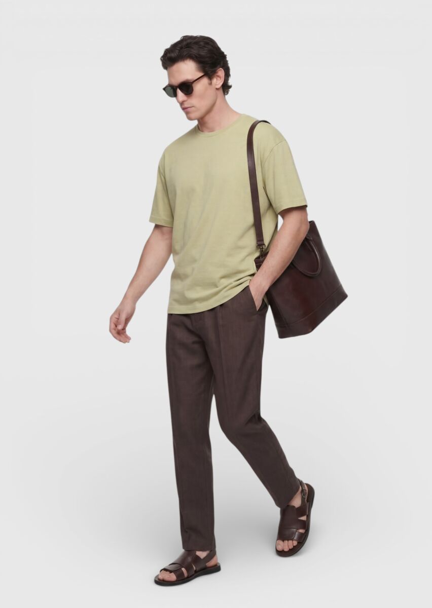 Oil Green Plain Cotton Blended T-Shirt - 3