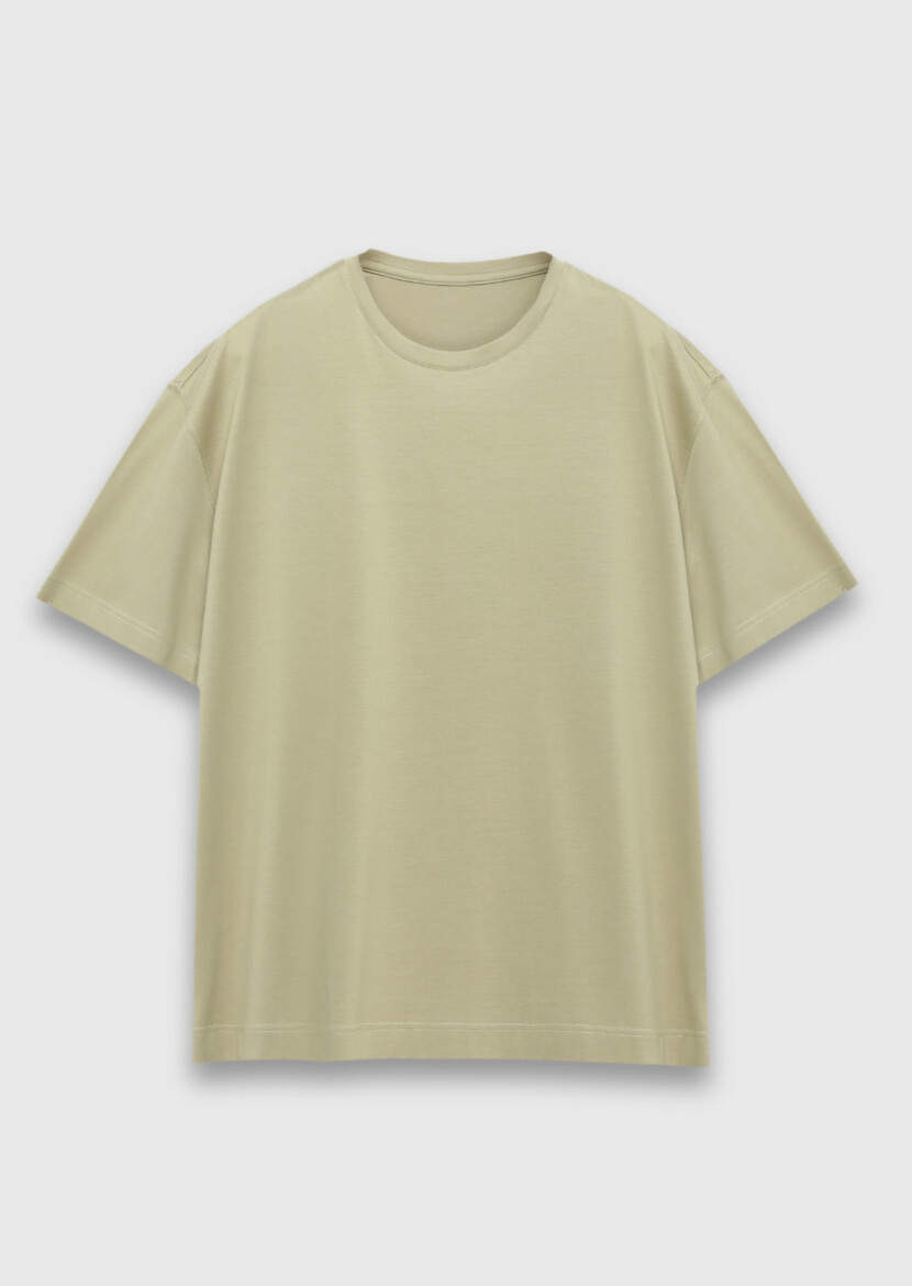 Oil Green Plain Cotton Blended T-Shirt - 5